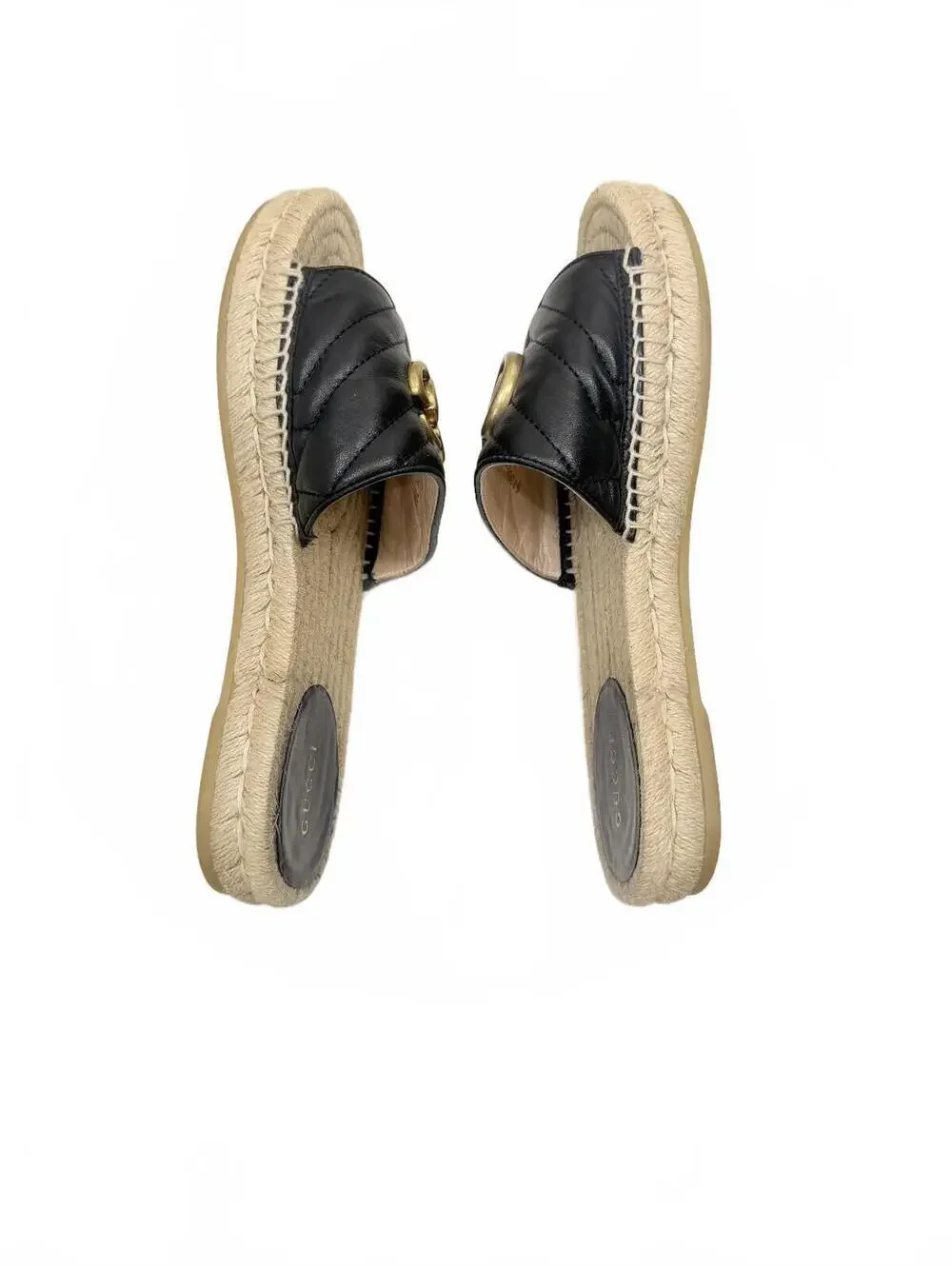Gucci Marmont Matelasse Leather Espadrille Slide Sandal Black Sz 37.5 US 7.5